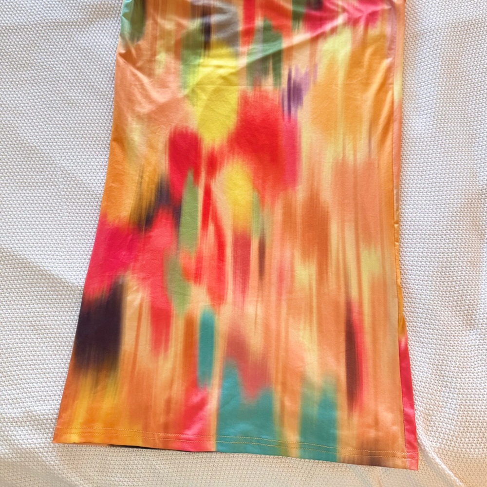 Bodycon Stretchy Multicolor Sleeveless Maxi Dress w Mock Neck - Picture 14 of 16